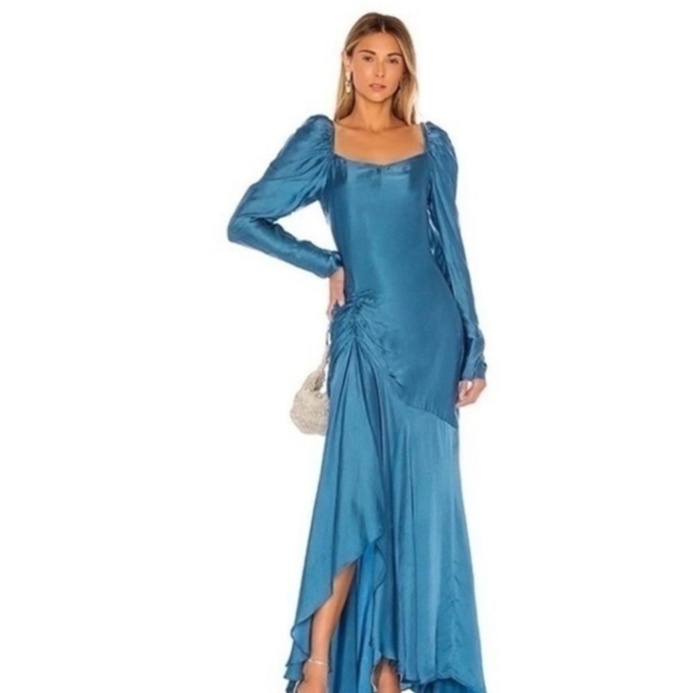 Rococo Sand x Revolve Puffy Long Sleeves Turquoise Maxi Poppy Dress Size Small